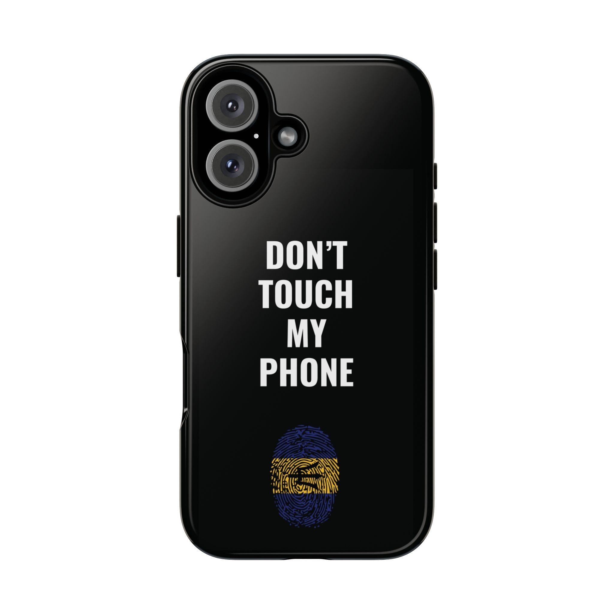 Don’t Touch My Phone – Barbados Flag Thumbprint Phone Case (Black)