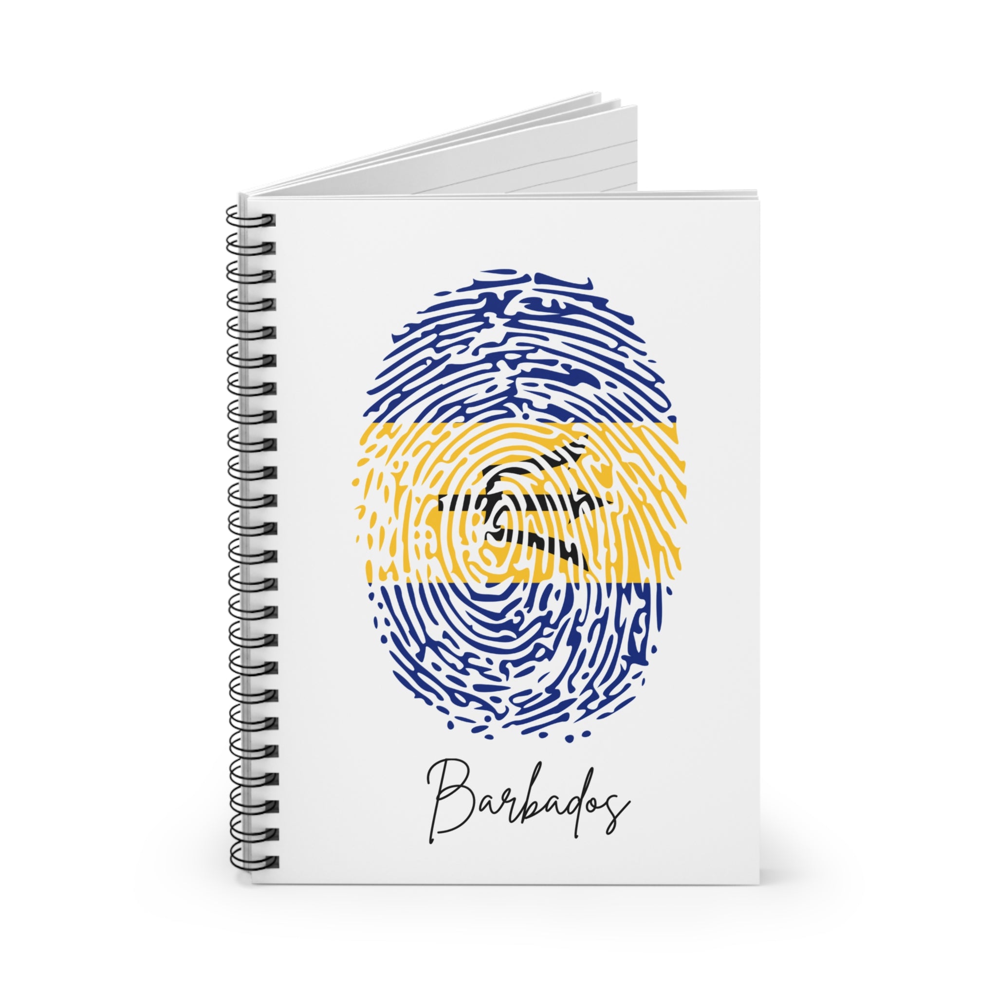 Barbados Flag Fingerprint Spiral Notebook - Ruled Line