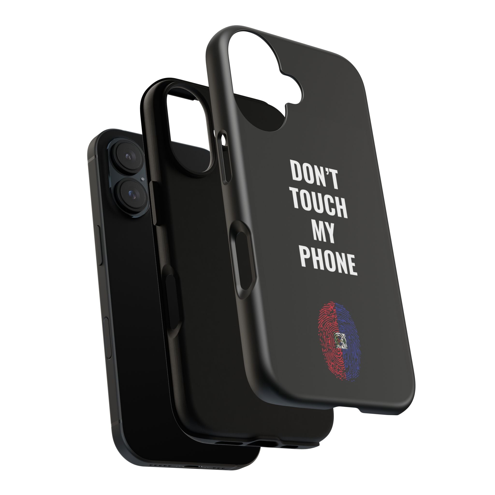 Don’t Touch My Phone – Haiti Flag Thumbprint Phone Case (Black)