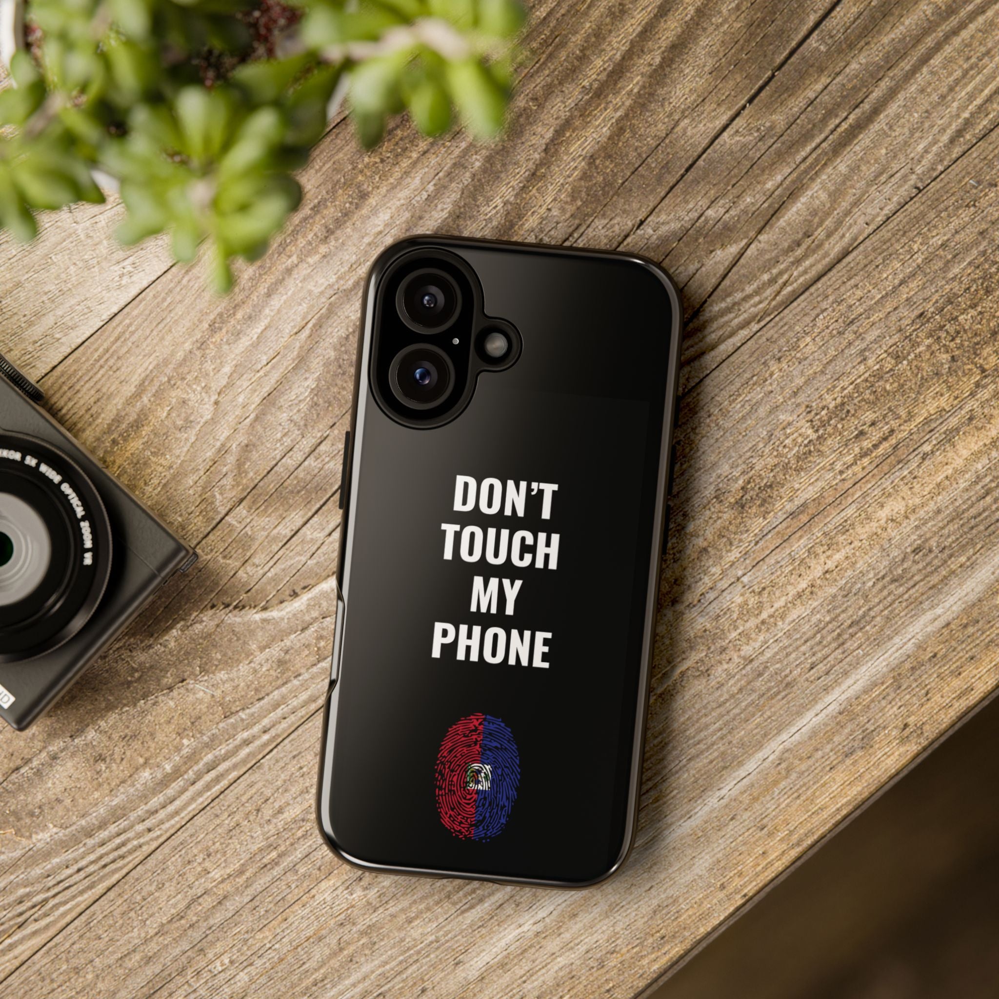 Don’t Touch My Phone – Haiti Flag Thumbprint Phone Case (Black)