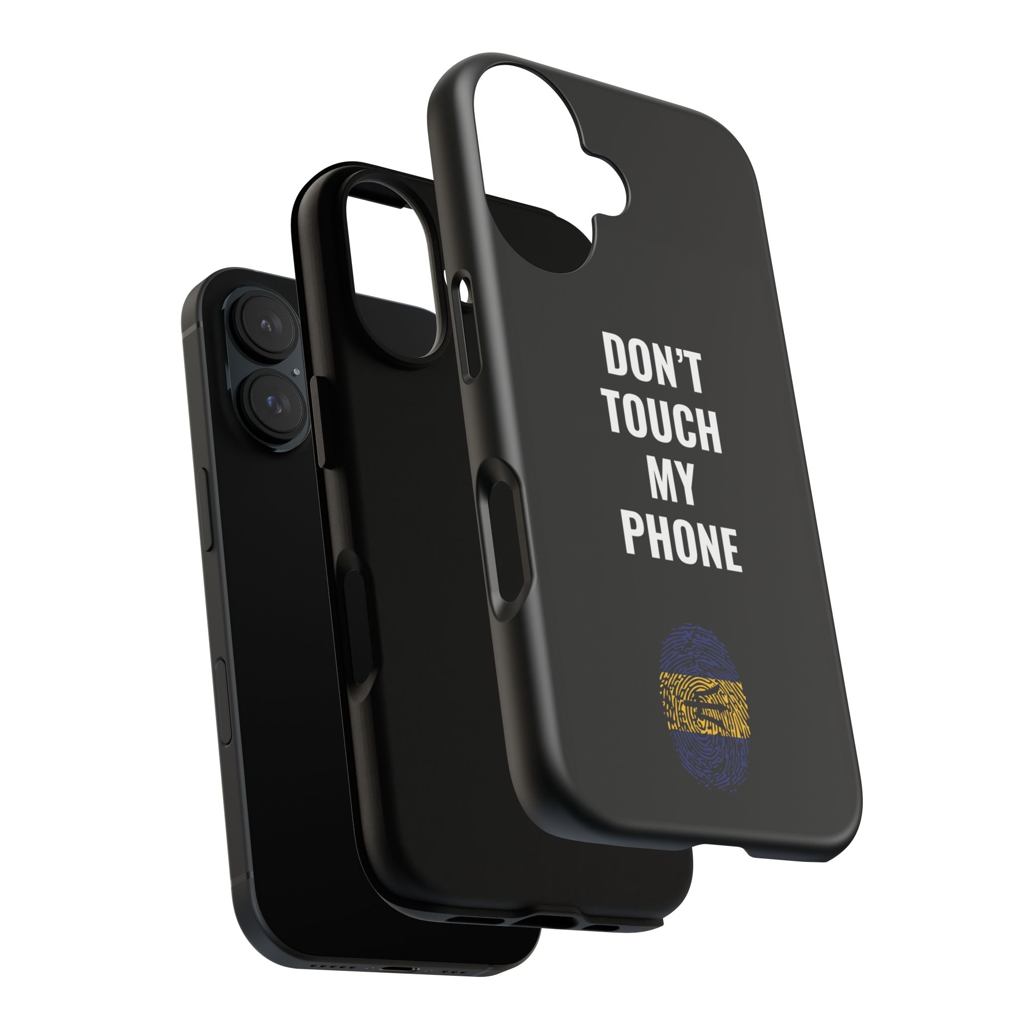 Don’t Touch My Phone – Barbados Flag Thumbprint Phone Case (Black)