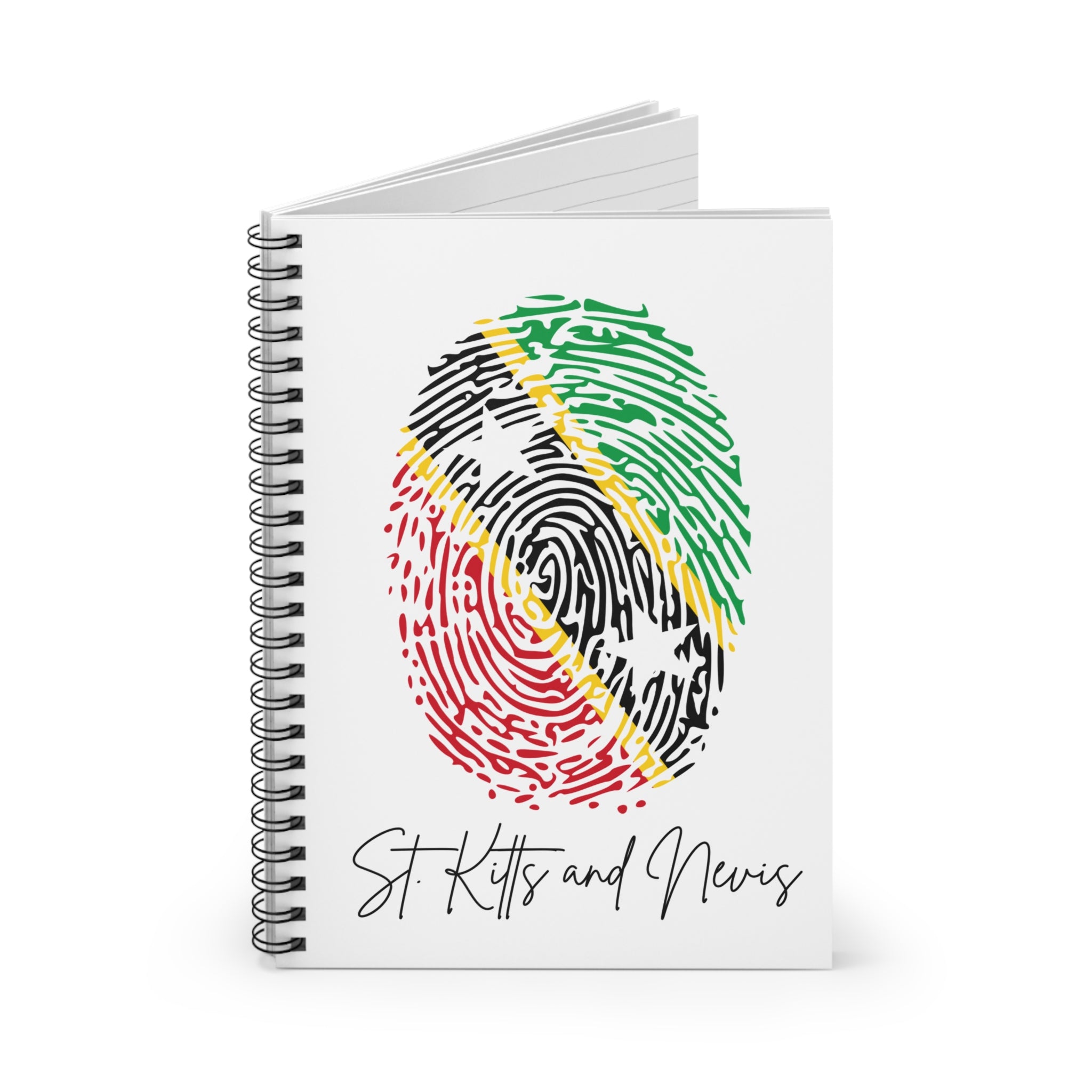 St. Kitts & Nevis Flag Fingerprint Spiral Notebook - Ruled Line