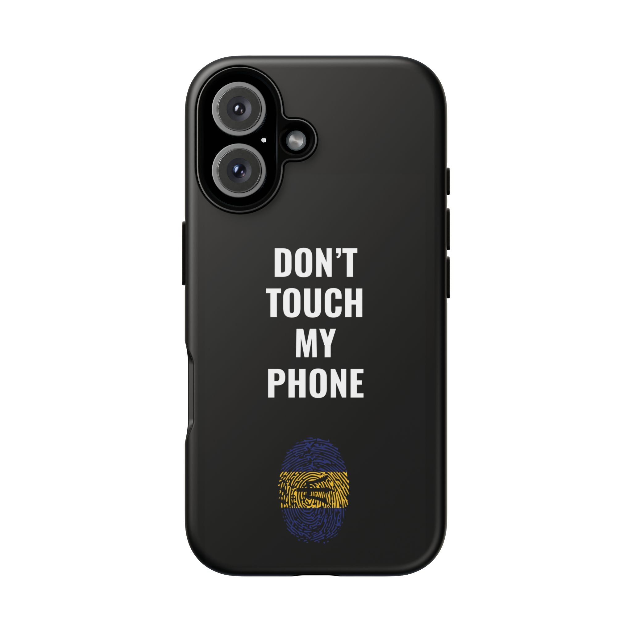 Don’t Touch My Phone – Barbados Flag Thumbprint Phone Case (Black)