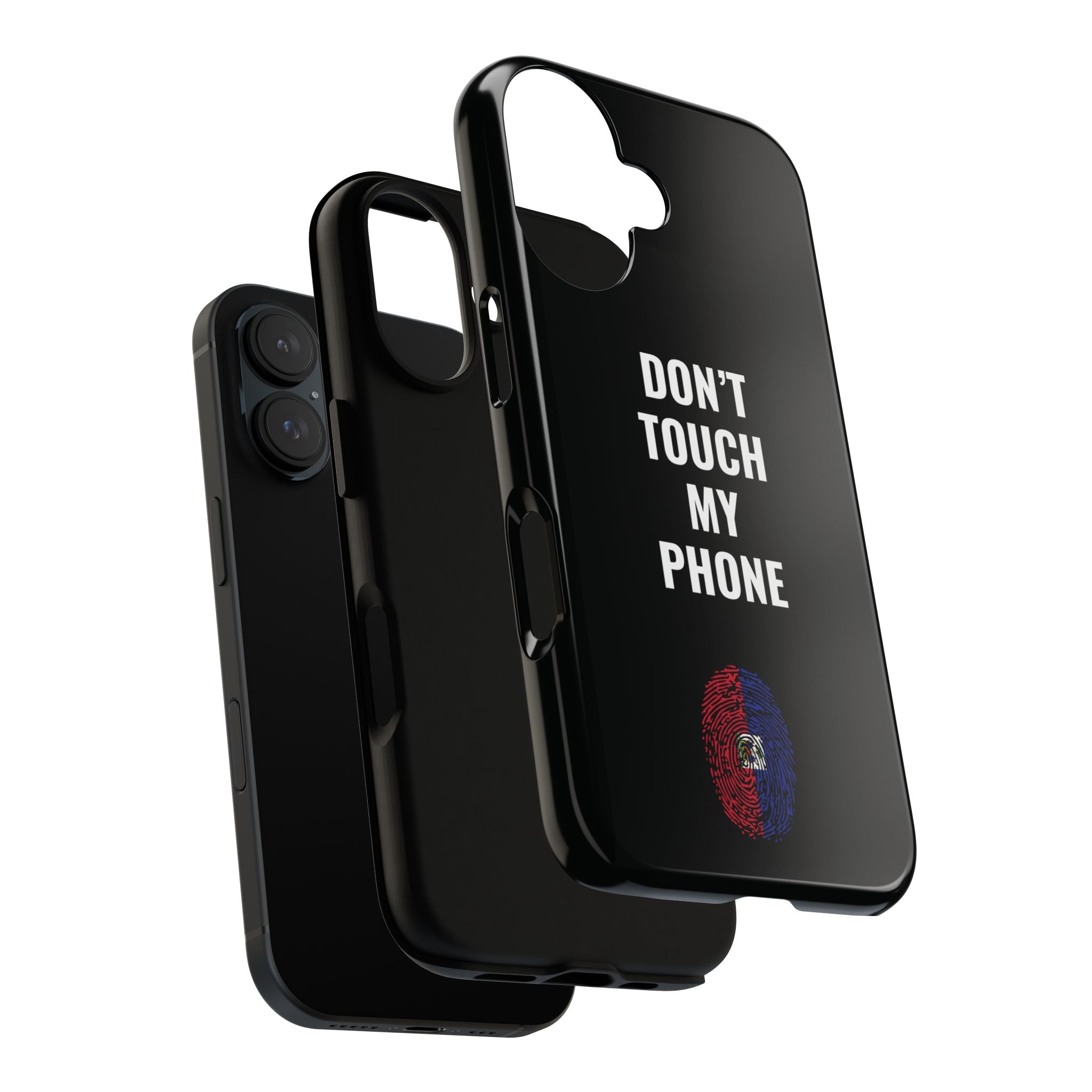 Don’t Touch My Phone – Haiti Flag Thumbprint Phone Case (Black)