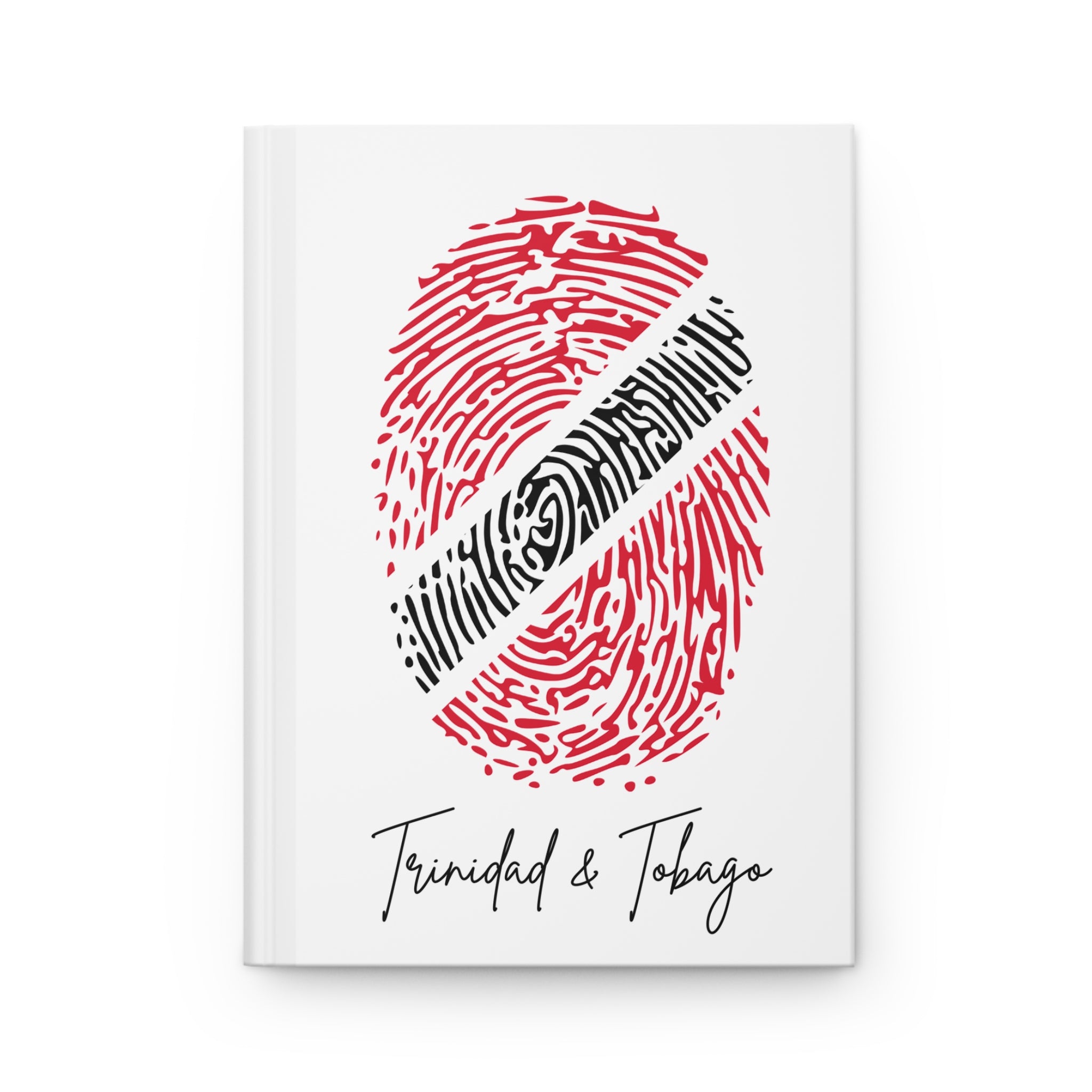 Fingerprint design with a black and red pattern on a white background, featuring the text 'Trinidad & Tobago'.